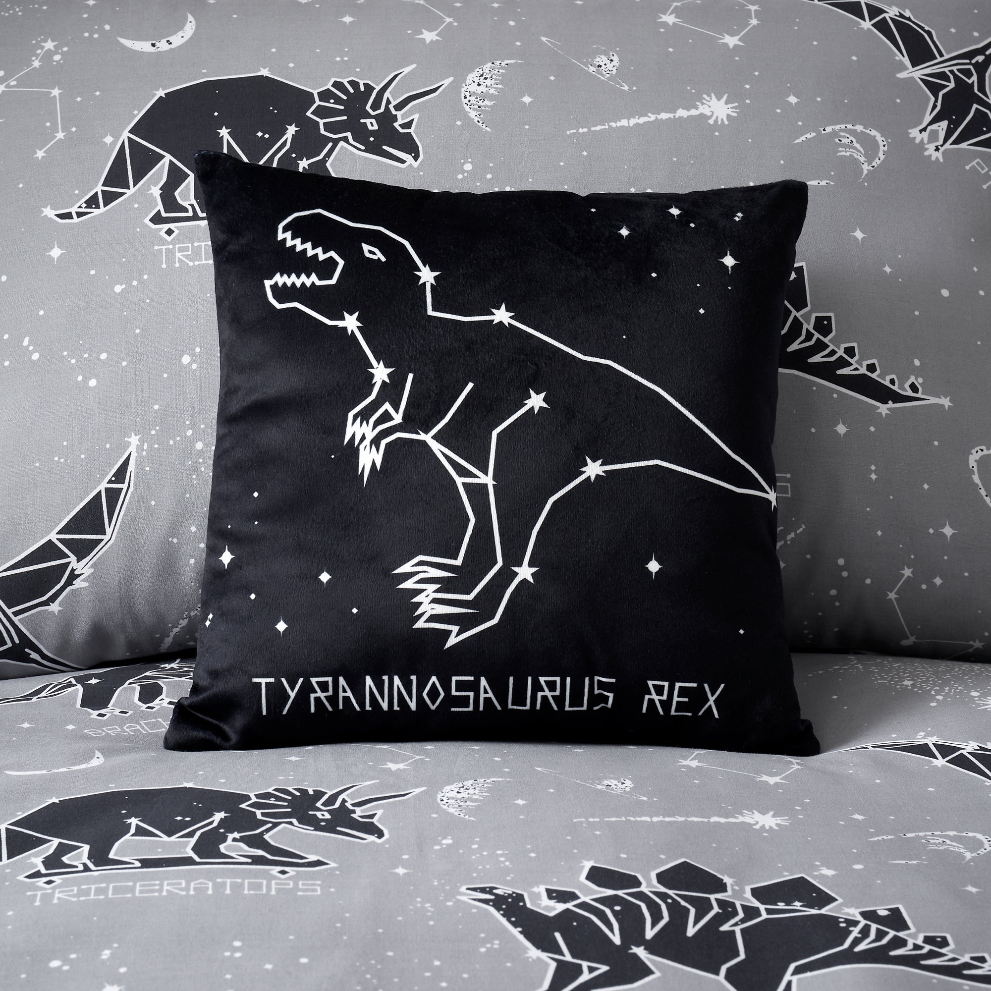 space dinosaur black led light up cushion black and white