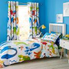 Catherine Lansfield Dino-Saw Easy Care Single Duvet Cover and Pillowcase Set Blue, Red and White Main Thumbnail