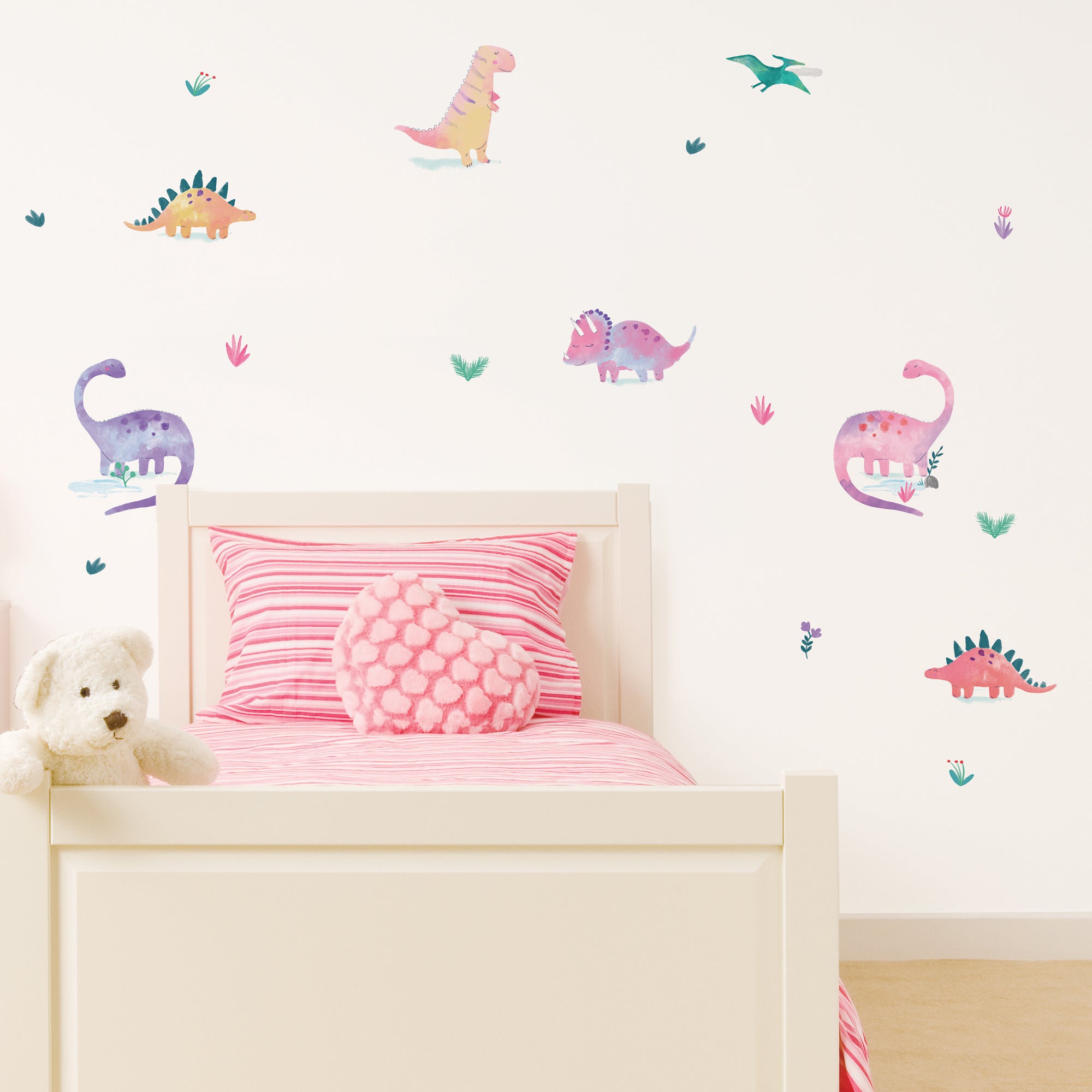  Dinosaur Pink Medium Wall Stickers Pink/Blue/White
