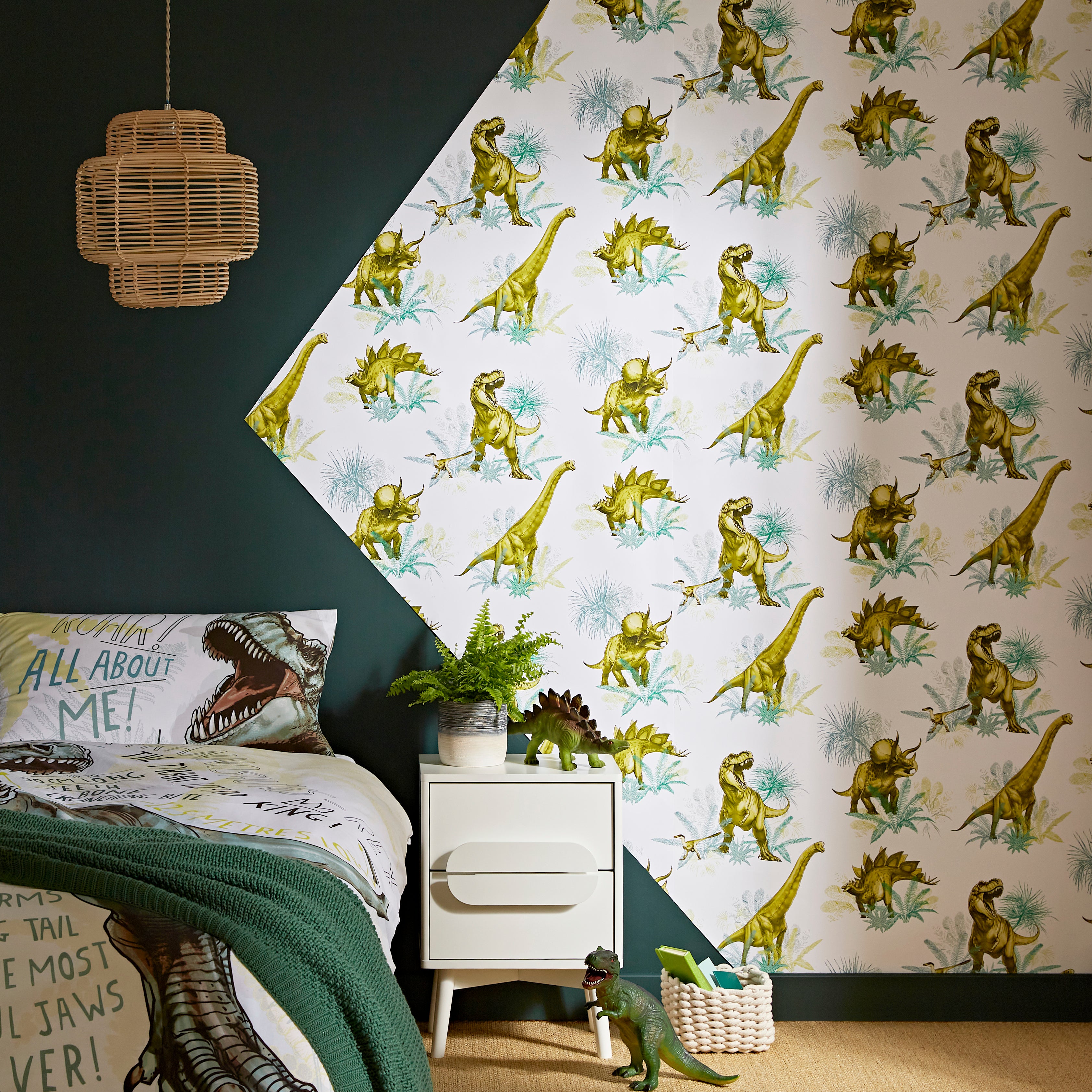 All About Dinosaurs White Wallpaper Green/White