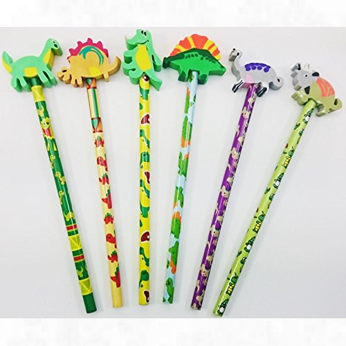 6 Dinosaur Pencils with Erasers