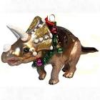 Blown Glass Triceratops with Christmas Garland Tree Ornament Main Thumbnail