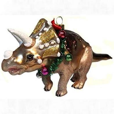 Blown Glass Triceratops Christmas Tree Ornament