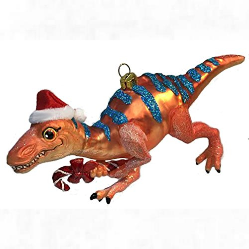  Blown Glass Tarascosaurus Ornament with Candy Cane and Santa Hat