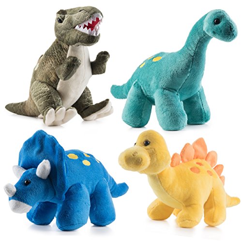  prextex plush dinosaurs 4 pack 8 inches/20 centimeters long great gift for kids stuffed animal assortment great christmas gift set for kids