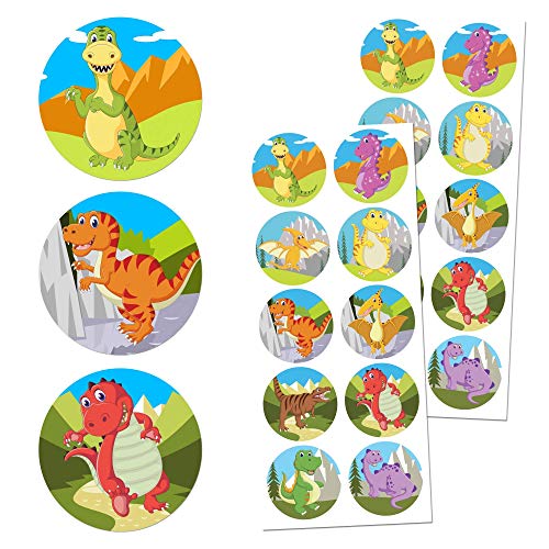 200 x Round Cute Dinosaur Stickers - TownStix 