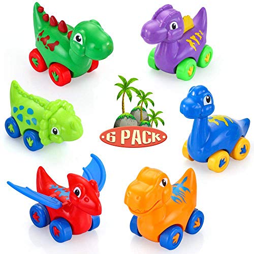 6 x Colourful Pull Back Dinosaur Cars