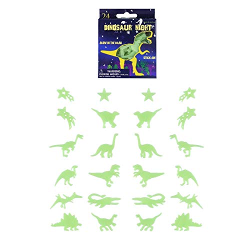24 x Glow in the Dark Dinosaurs and Stars 3D Stickers