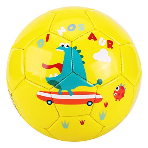 INPODAK Kids Size 2 Football, Dinosaur Football, Toddler Mini Cartoon Football with Pump, Garden Gift for Boys Girls 1 2 3 4 5 Years Old Yellow