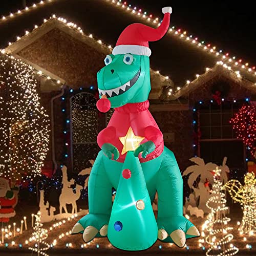 Festively Dressed T-Rex with Xmas Tree Outdoor Inflatable