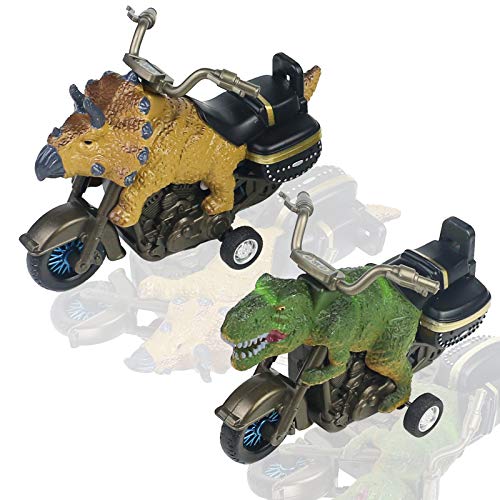 2 x Push Powered Dinosaur Motorcycles, T-Rex & Triceratops