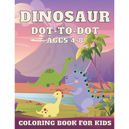 Dot to Dot Coloring Book Featuring DInosaurs for Children Aged 4 and up