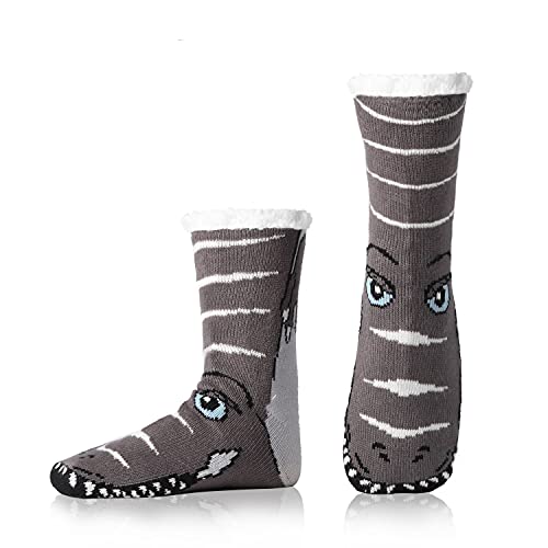 Mens Fleece Lined Slipper Socks with Dinosaur Face
