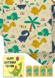 Dinosaur Birthday Wrapping Paper - 4 sheets - 84cm x 60cm with Free Birthday Card Thumbnail Image 1