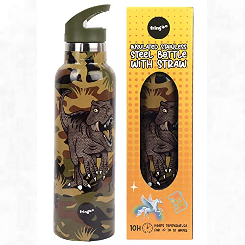 Camouflage Dinosaur Water Bottle with Straw - Fringoo