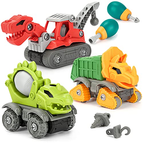 3 x Dinosaur Construction Vehicles with Tools