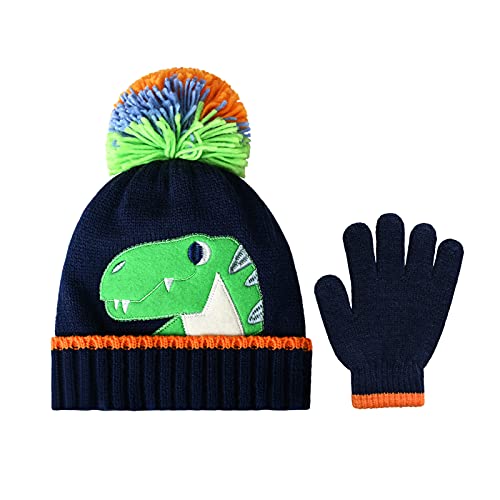 Boys Dinosaur Winter Hat and Gloves Set - Ages 6-9