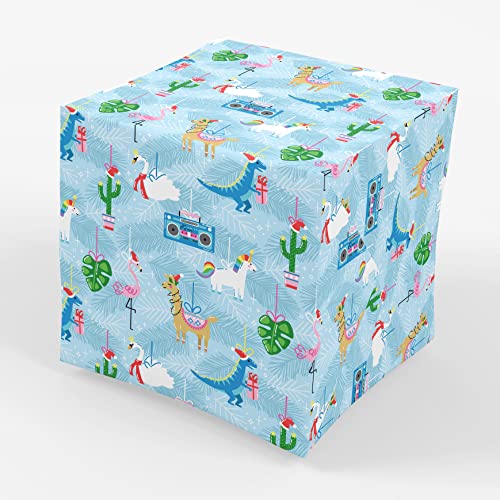  3 x Dinosaurs and Llamas Christmas Wrapping Paper - 30 x 20 Inch