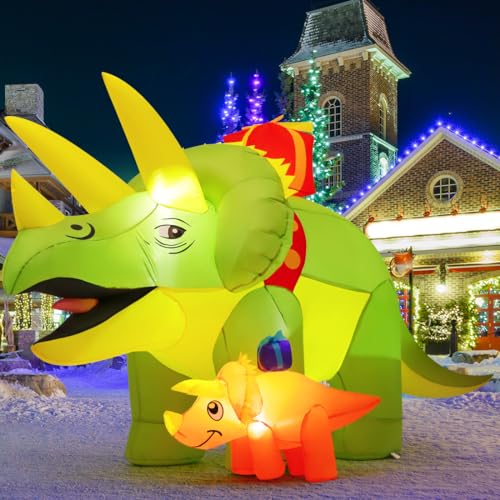 7.5ft Green Triceratops Dinosaur with Baby Dino Inflatable