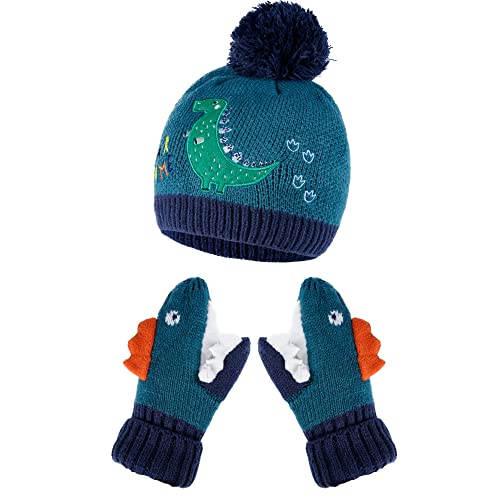 Fleece Lined DInosaur Hat and Gloves for 3-8 Year Olds