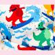 Snowboarding Dinosaurs Fur Lined Mittens - Ages 3-7 Thumbnail Image 4