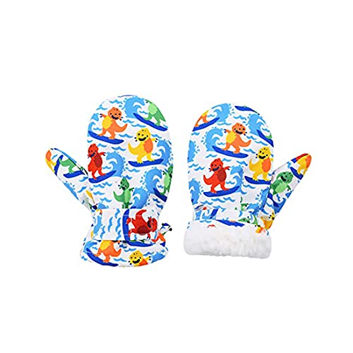 Snowboarding Dinosaurs Fur Lined Mittens - Ages 3-7
