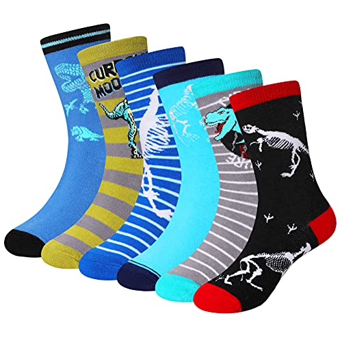 Boys Cotton Dinosaur Socks - 6-8 Years - 6 Pairs
