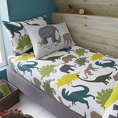 woolly mammoth & dinosaur fitted bed sheet set
