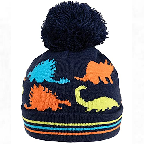Mixed Dinosaur Ski Bobble Hat with Pompom