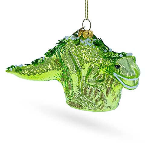  Green Dinosaur Glass Christmas Ornament