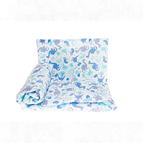  Babys Comfort Bedding Set Duvet Cover (90 x 120 cm) + Pillowcase (40 x 60 cm), Blue Dinosaur