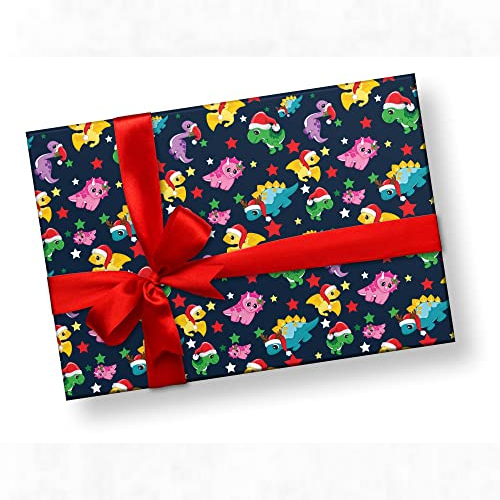 Cute Cartoon Dinosaur Christmas Wrapping Paper - 6 foot x 30 inch roll