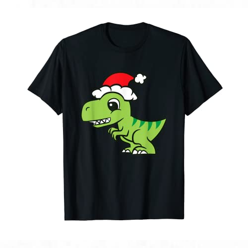 Christmas Dinosaur Cute Dinosaur With Santa Hat Xmas T-Shirt