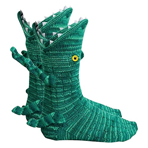 Green Knitted Personalised Dinosaur Slipper Socks