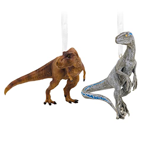  Jurassic Park T-Rex and Blue The Velociraptor Christmas Ornaments - Hallmark
