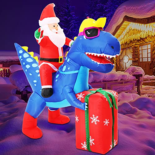 Santa Riding Cool Dinosaur Wearing Shades Xmas Inflatable Deocration - 6ft