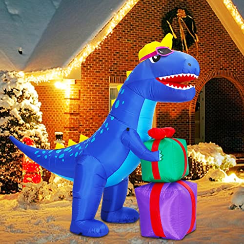 5FT Inflatable Blue Xmas Dinosaur