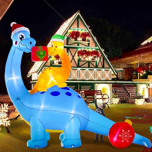 10 Ft Long Inflatable Diplodocus With Smaller Diplodocus Xmas Decoration