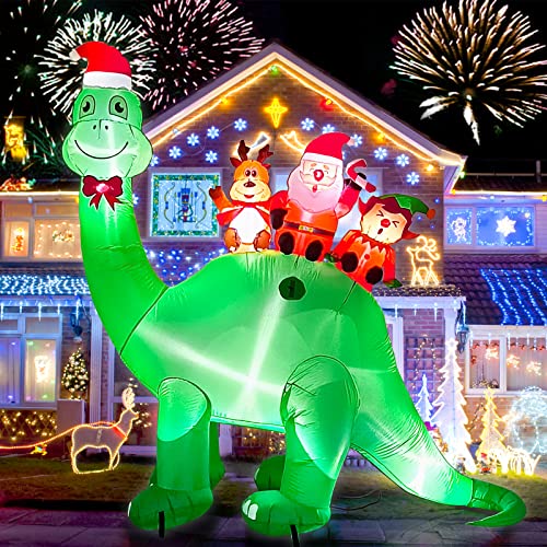 Inflatable Diplodocus with Santa Elf and Reindeer
