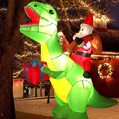 Santa Riding a Roaring T-Rex Xmas Inflatable - 6ft