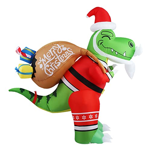 6ft Inflatable Dinosaur Santa with Sack