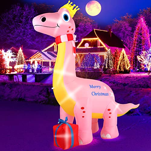 9ft or 6ft Inflatable Pink Dinosaur Christmas Decoration