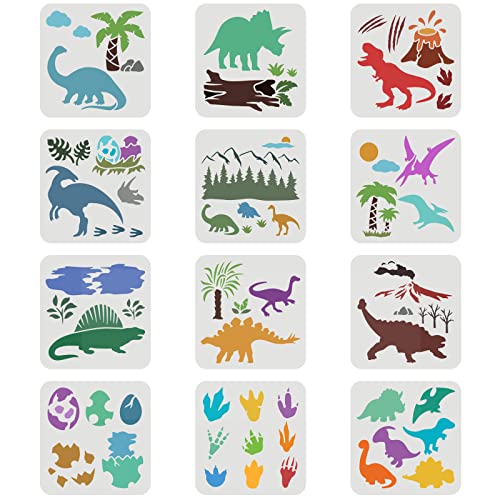 12 Assorted Dinosaur and Environment Stencils 20x20cm
