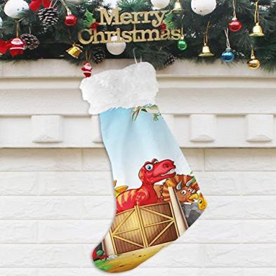 Cartoon Style Plush Dino Christmas Stocking