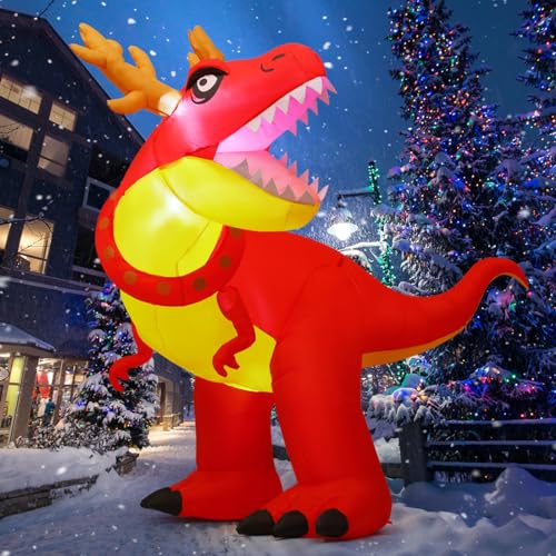 6ft Roaring T-rex with Antlers Inflatable Xmas Decoration