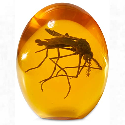  VEOJEIN Jurassic 3D Mosquito in Amber Resin | True 3D Original Design Realistic Flat Bottom Shaped | Dinosaur DNA Replica Prehistoric World | Collectable Prop | Cane Mount | Paper Weight