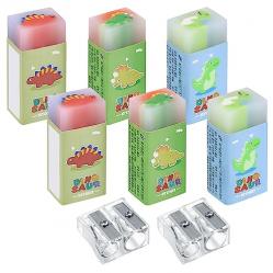 6 x Cute Dinosaur Pencil Erasers With 100 paperclips and 2 Pencil ...