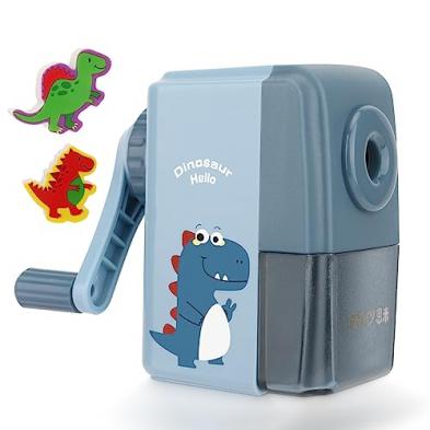 Manual Dinosaur Pencil Sharpener with 2 Dino Erasers