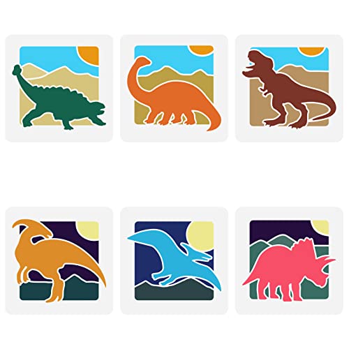 6 Dinosaur Silhouette Stencils 15x15cm