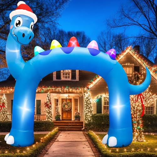 12 FT Inflatable Dinosaur Xmas Archway With Built-in Flashing LEDs